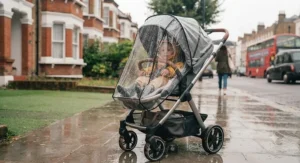 Best lie-flat seat buggy fitted with an extendable sun canopy and waterproof rain cover for unpredictable British weather