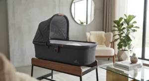 A sleek, contemporary overnight approved carrycot matching modern home interiors.