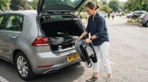 Folding a mid range pushchair £100 to £300 to fit easily into a family car boot.