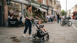 Navigating a busy high street with a lightweight pushchair £100 to £300 during the weekend.