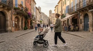 Navigating historic city streets with an affordable travel stroller under £100