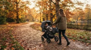 Strolling through a leafy park on a crisp day with a reliable travel stroller under £100