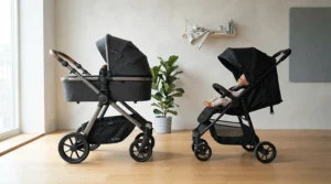 Side by side visual comparison highlighting the refined craftsmanship of a luxury pushchair for newborn